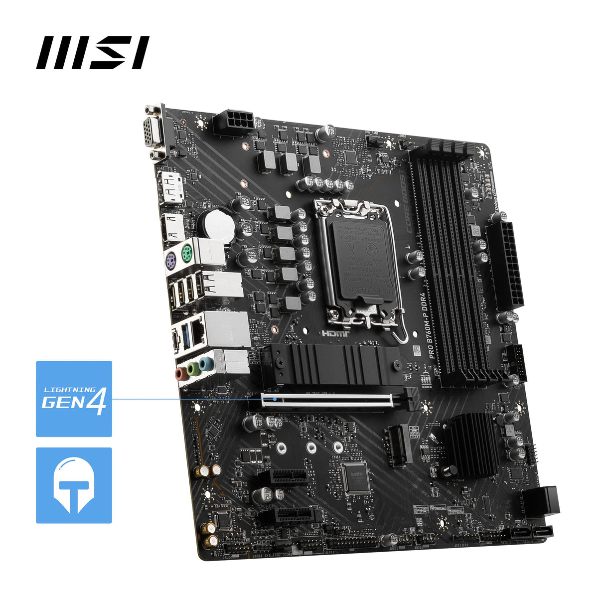 Placa de bază MSI PRO B760M-P DDR4, suportă procesoare Intel de generația 12, 13 și 14 Core, LGA 1700, DDR4 Memory Boost 4800+MHz/OC, slot PCIe 4.0 x16, sloturi M.2 Gen4, Micro-ATX, divers, M-ATX - 7E02-001R