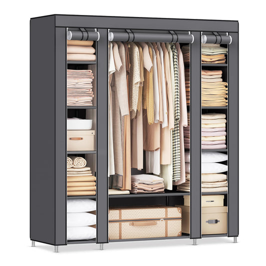 SONGMICS Wardrobe, Fabric Cupboard, 12 with Clothes Rail and Shelves, Sturdy Cupboard, for Bedroom, Dressing Room, 150 x 45 x 175 cm, Gray LSF03G