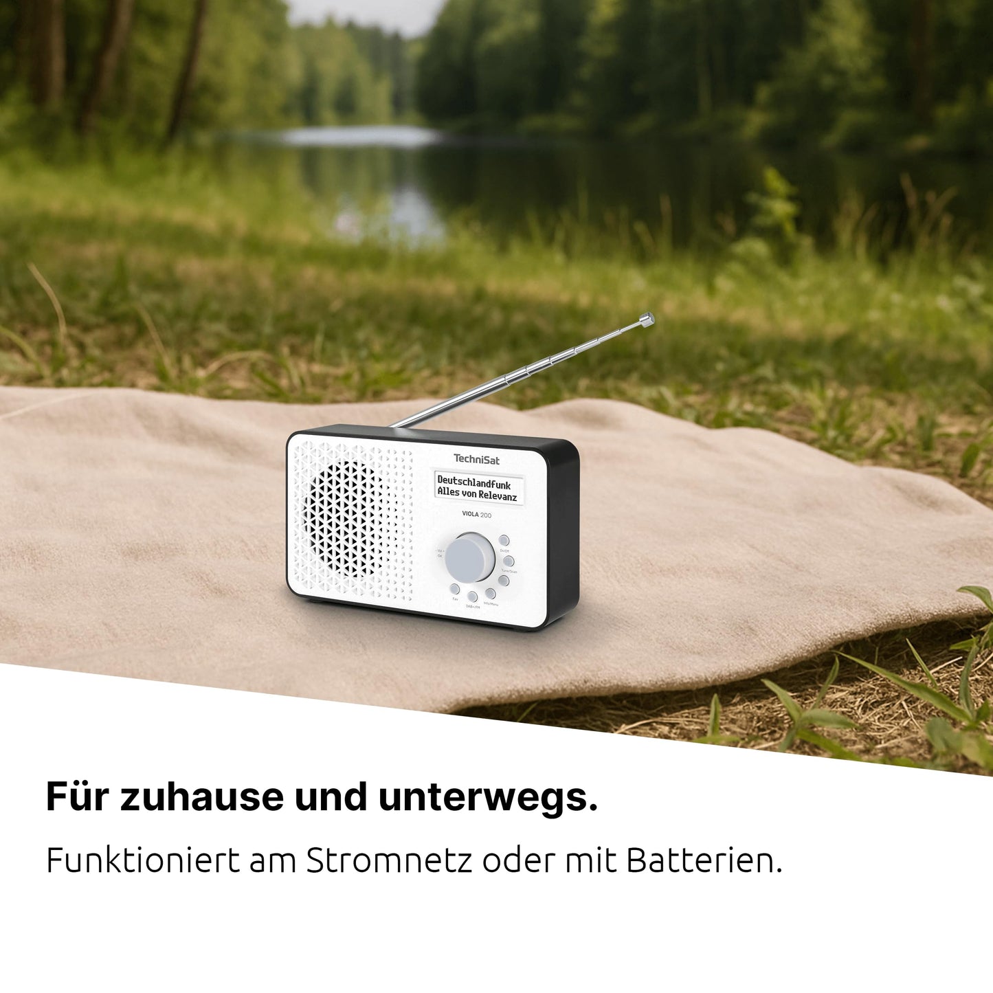 TechniSat Viola 200 - portable DAB+/FM radio (with LCD display, telescopic antenna, favorite memory, headphone jack, mains & battery operation, mono speaker, RDS, PLL) white/black - 0000/2936