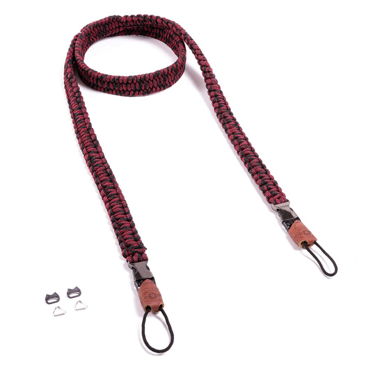 C-Rope camera strap THE TRAVELER hand-braided from paracord, shoulder strap with quick release, 140cm, black-red - CRP-TRL-140-BLR