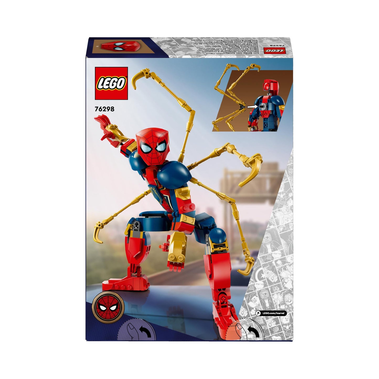 LEGO Marvel Iron Spider-Man building figure, superhero action toy for children aged 8 and over, boys and girls, set with armor, buildable model, Avengers gift idea for fans of the Marvel films 76298