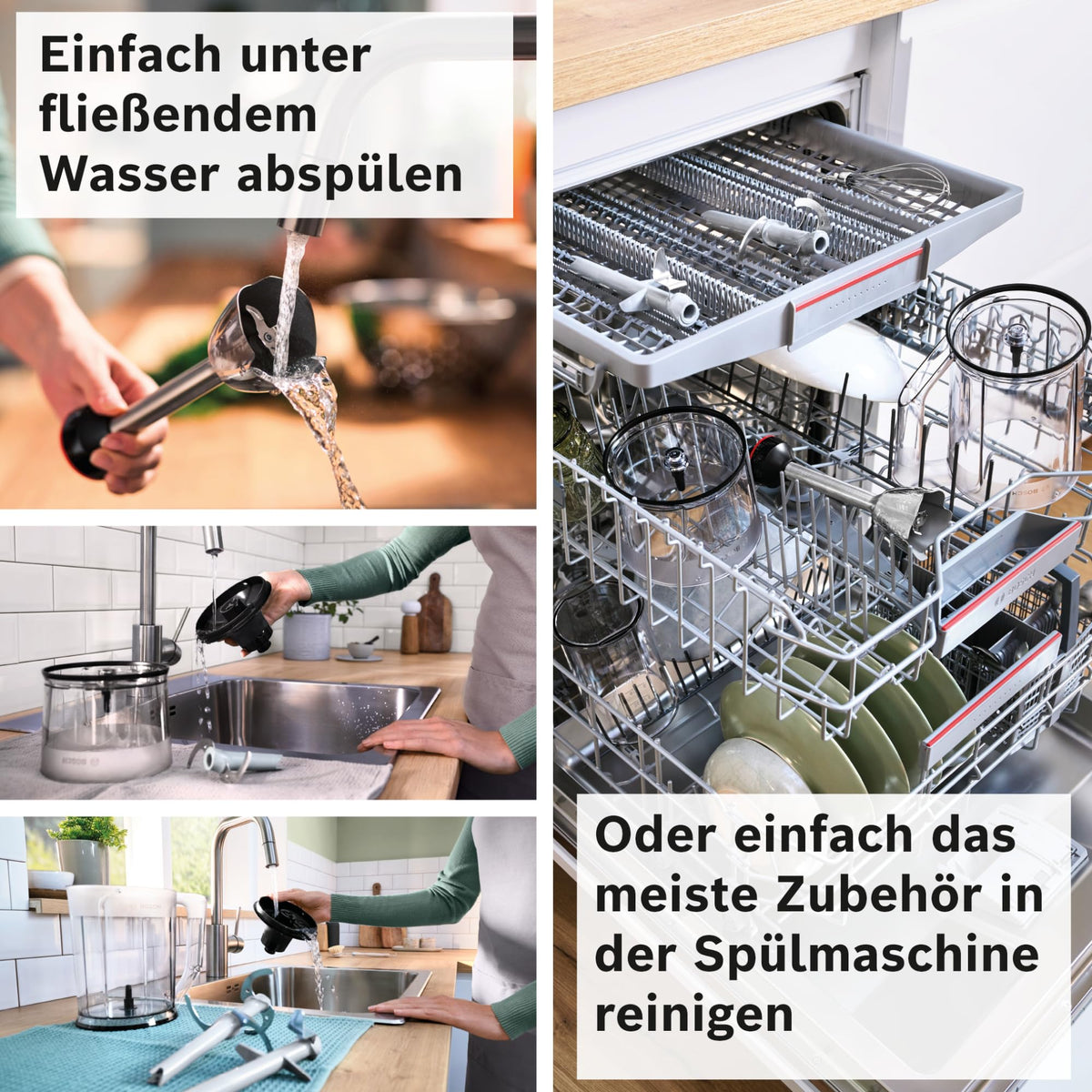Bosch ErgoMaster Series 6 Hand Blender, one-handed operation, 4 stainless steel blades, mixer, chopper, wear-free ceramic coupling, durable, air cooling, 1000 W, MSM6M652