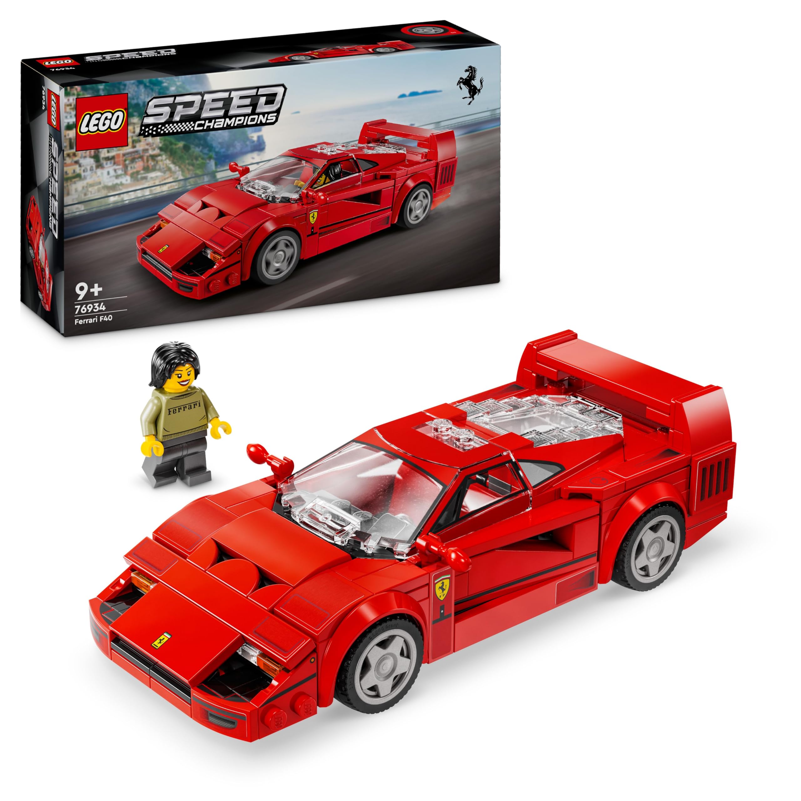 LEGO Speed Champions Ferrari F40 Supercar Playset with Buildable Toy Car and Driver Minifigure, Collectible Building Set for Kids, Gift for Boys and Girls 76934