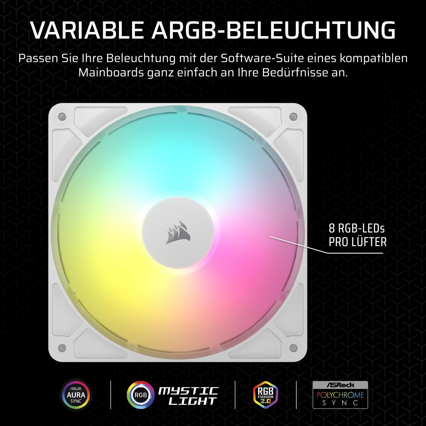 CORSAIR RS140 ARGB 140mm PWM Fan - Daisy Chain Connection - Low Noise - Magnetic Dome Bearing - Twin Pack - White - CO-9050187-WW