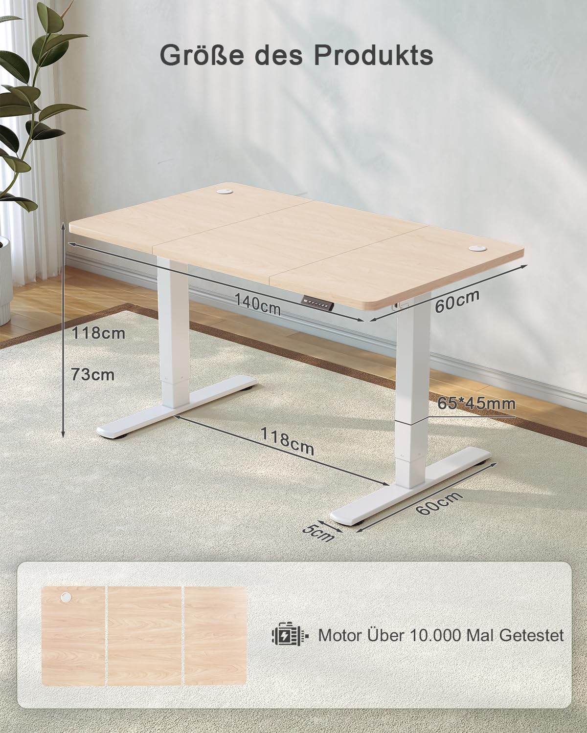 JUMMICO Birou reglabil pe înălțime cu port de încărcare USB, birou reglabil electric pe înălțime 140 x 60 cm, masă stand-sit, birou standing, masă de calculator reglabilă, birou standing, bej - 0403