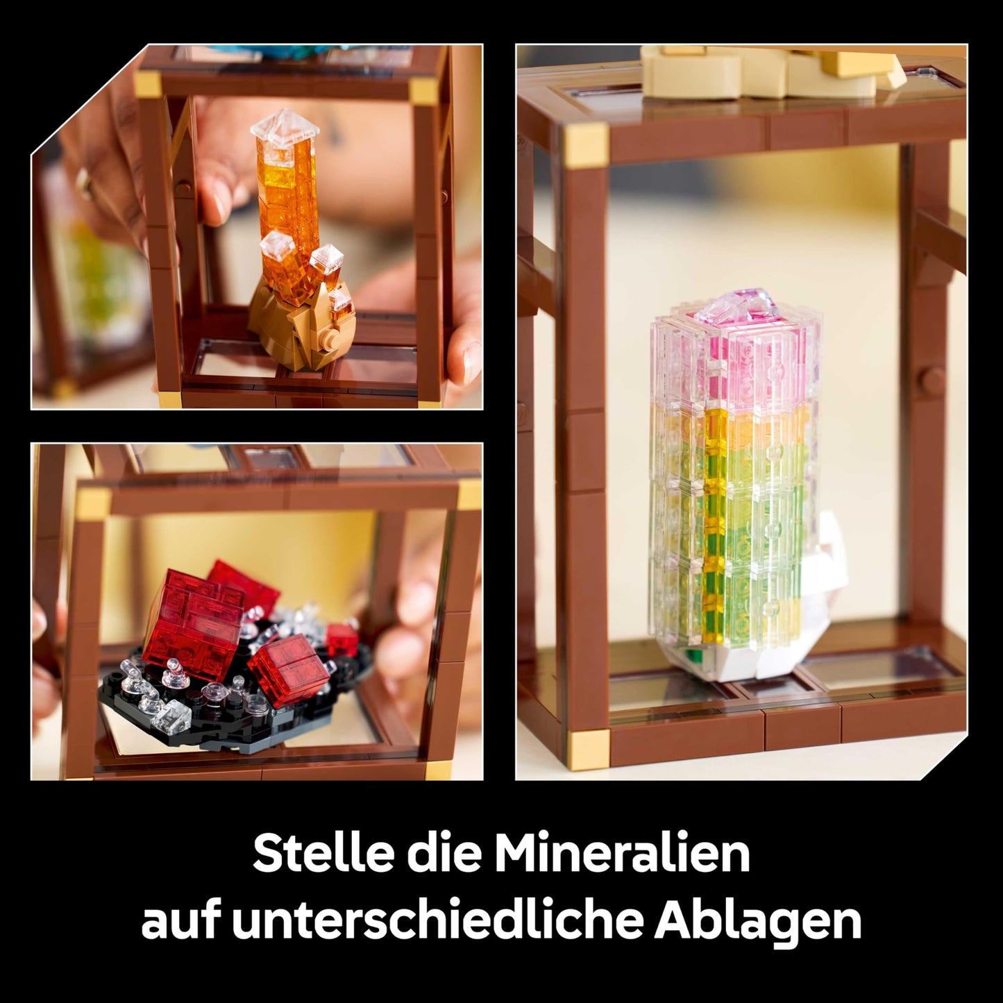 LEGO Ideas mineral collection - set for adults - model building with crystal elements including amethyst, fluorite & tangerine quartz and 3 stands - DIY home decoration gift idea - 21362