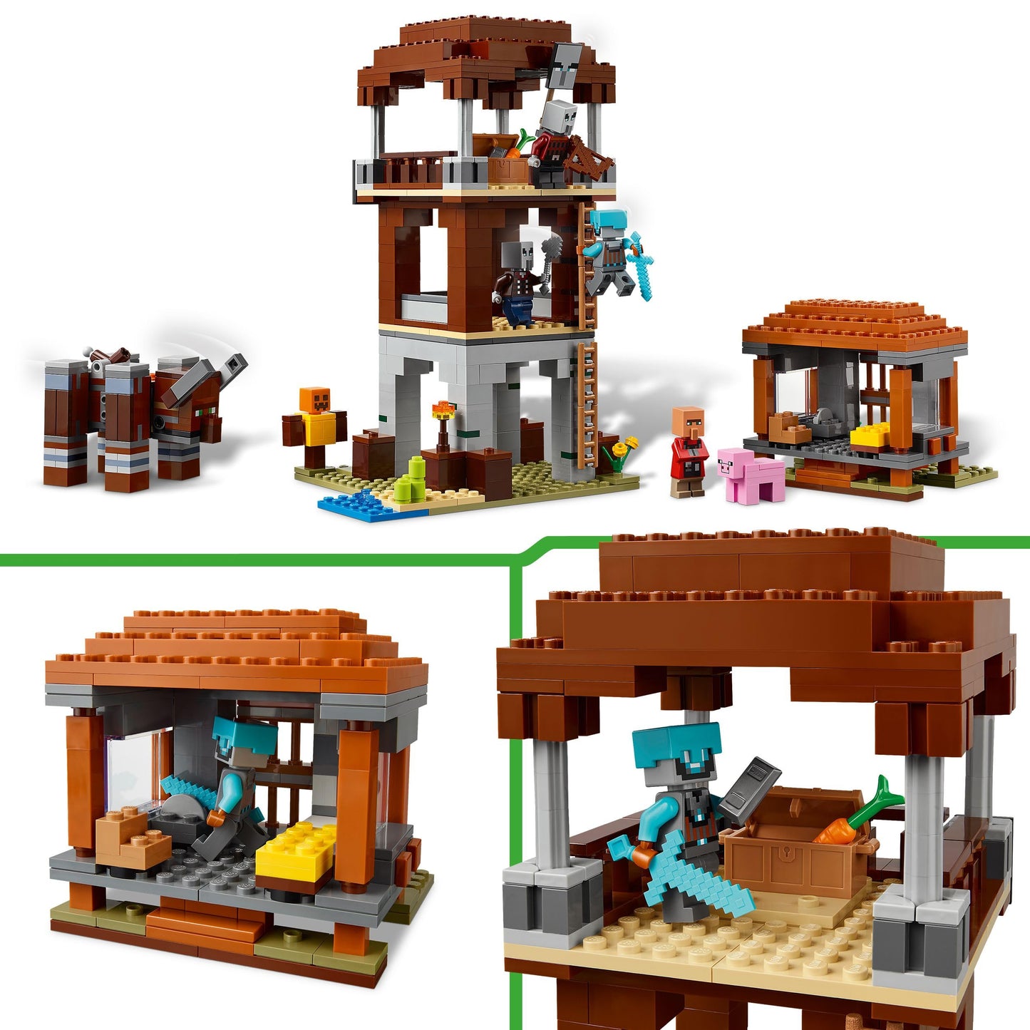 LEGO Minecraft A Devastator at the Looter Outpost - Gaming Toy for Children - Minifigure with Snap Jaw Function and Village Fortress - Gaming Gift for Boys & Girls from 8 Years - 21278