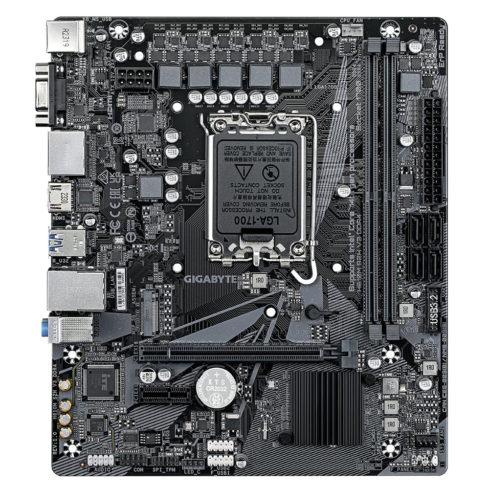 GIGABYTE H610M S2H V3 DDR4 Mainboard - Supports Intel Core processors 14th CPUs, 4+1+1 Hybrid Digital VRM, up to 3200MHz DDR4, 1xPCIe 3.0 M.2, GbE LAN, USB 3.2 Gen 1