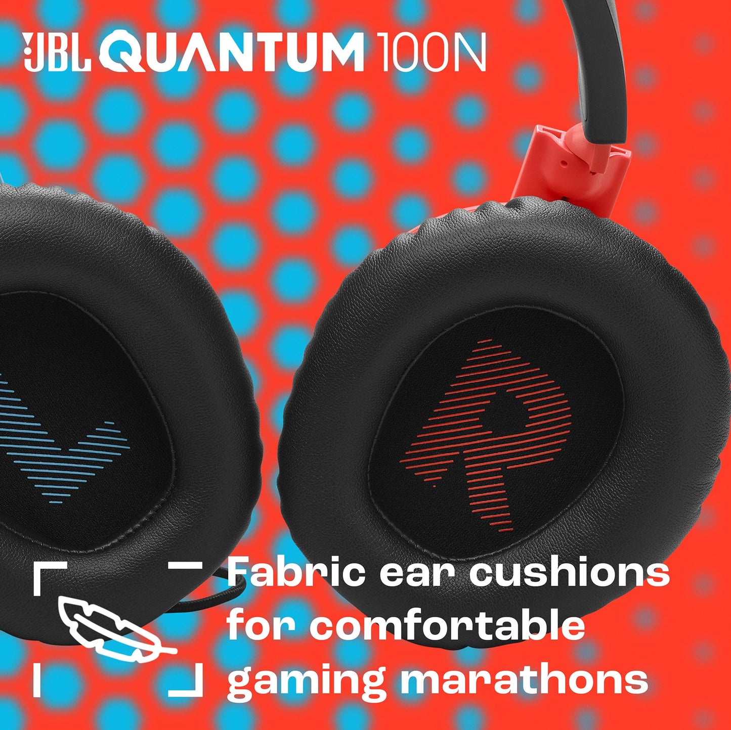 JBL Quantum 100N, wired over-ear gaming headset with detachable microphone, JBL QuantumSOUND Signature, memory foam, multi-platform compatibility and Windows Sonic Spatial Sound, Blue/Red - JBLQTUM100N
