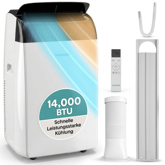 Aer condiționat mobil SereneLife 4.1 kW 14000 BTU - Aer condiționat cu funcție de încălzire pentru încăperi de până la 40 m² Silențios 51 dB Aer condiționat Dormitor cu dezumidificator, ventilator, telecomandă - SLACHT148EU