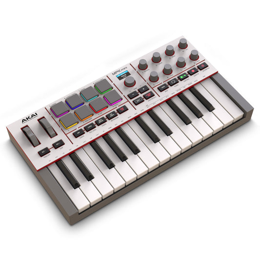 Akai Professional MPK Mini IV USB-C MIDI Keyboard Controller for Beginners and Producers - MPC Drum Pads, Pitch and Modulation Wheels, Music Production Software, Native Instruments Sound Pack, Gray - MPKMINI4W