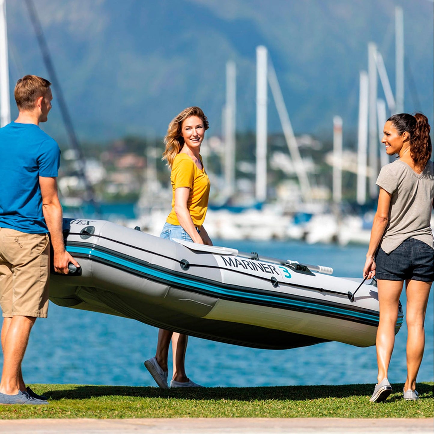 Intex Mariner 3 Inflatable Dinghy 3 Man Boat with Aluminum Oars and Pump - 68373NP