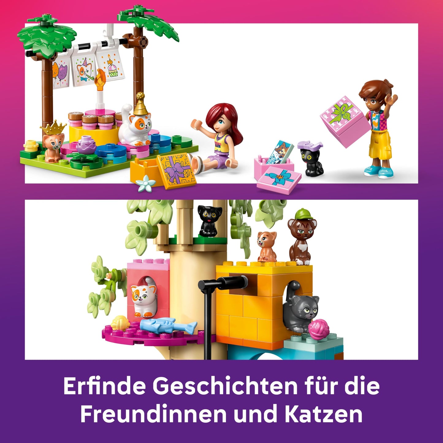LEGO Friends Cat Birthday Party & Tree House - Toy with 2 Minifigures & 5 Animal Figures - Rotating Table, Piñata & Fun Accessories - Creative Gift for Girls Ages 6 and Up - 42666