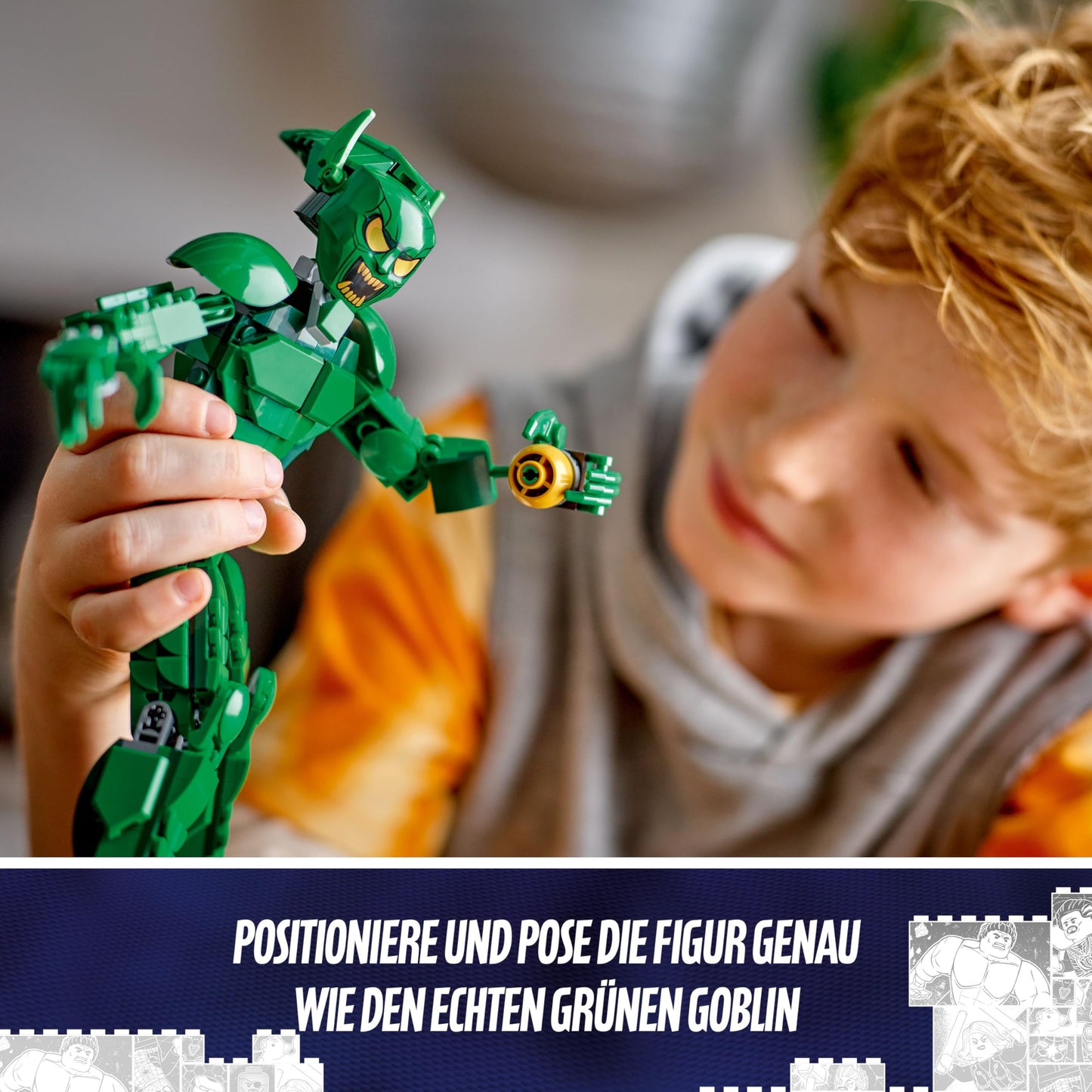 LEGO Marvel Green Goblin building figure - movable supervillain toy for children aged 8 and over - boys and girls - Spider-Man universe set with glider and pumpkin bombs - children's gift - 76284