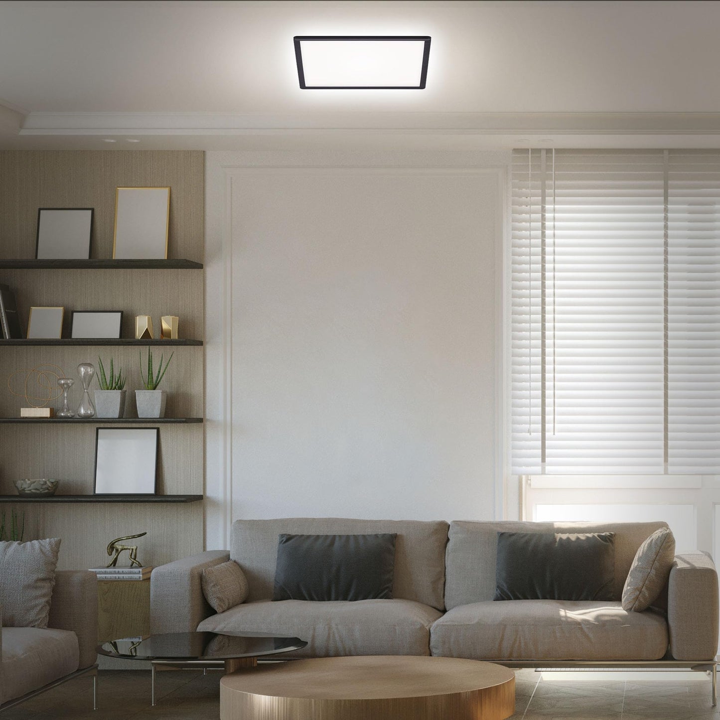 BRILONER - LED ceiling lamp with indirect light, flat, neutral white light color, lamp, ceiling light, living room lamp, LED panel, kitchen lamp, ceiling lighting, 42x42x2.9 cm, black - 7158-415