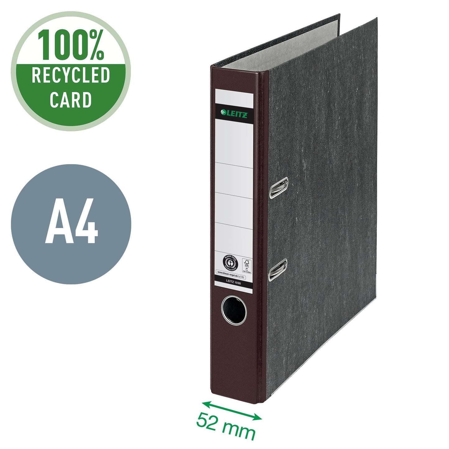 Leitz quality folders, pack of 20, the original, DIN A4 narrow file folder, 5 cm wide, cloud marble paper, recycled folder, Blue Angel, with 180° mechanics, highest stability, brown, 10505075 - 10505075-20