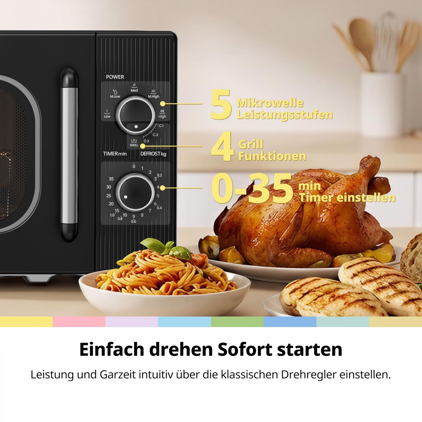 COMFEE' CMO-MG202NC(BK) microwave with grill, 20 liters, microwave 700 W, grill 1000 W, 5 power levels, grill function, timer 1-35 min, compact design, black
