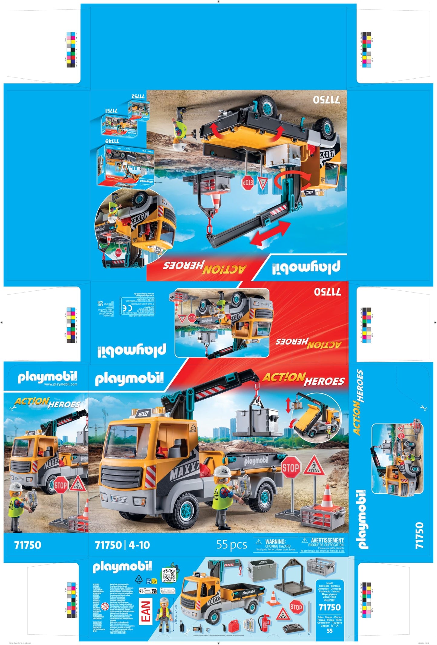 PLAYMOBIL | City Action | Construction site truck with crane | Construction site toy child | Construction site playset | Toys for children aged 4 and over | 71750