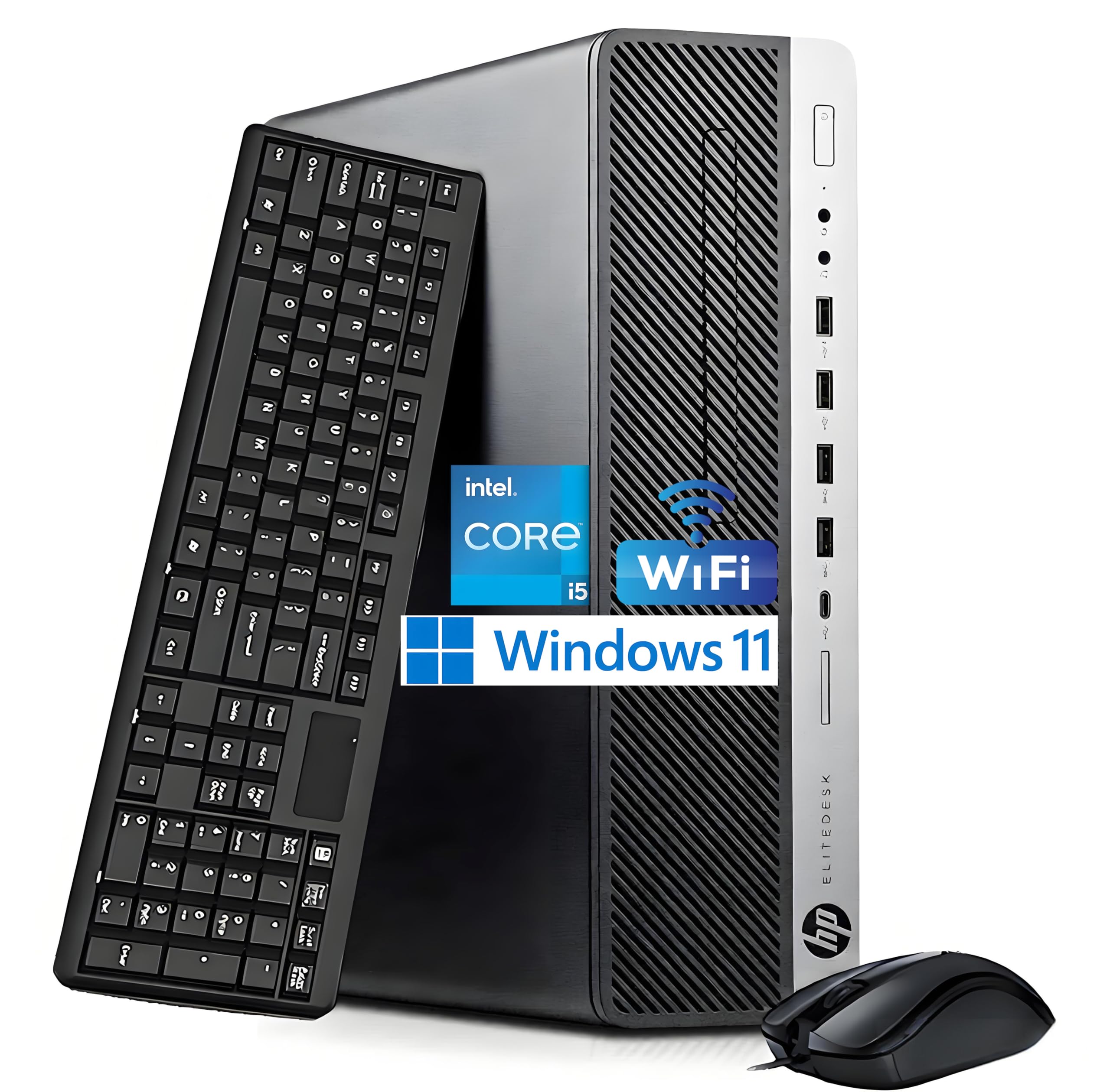 HP EliteDesk 800 G3 SFF Desktop Computer PC, Intel Core i5-7500, 8GB RAM, 256GB SSD, WiFi, Bluetooth, US QWERTY Keyboard, Windows 11 Pro (Refurbished)