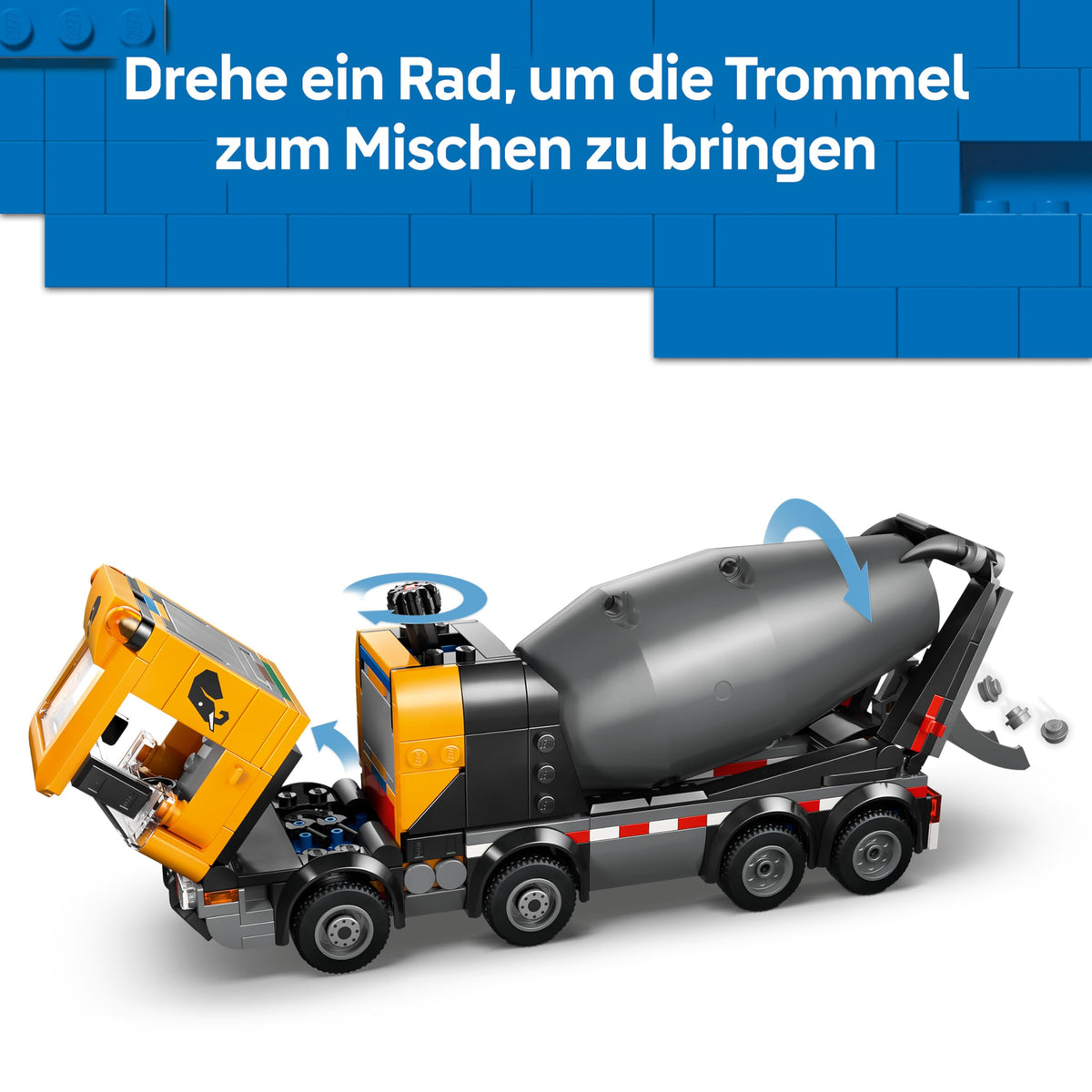 LEGO City Betoniera - Jucărie educativă de construcție cu 3 minifigurine, tambur rotativ și funcție de turnare - Cadou de ziua de naștere pentru băieți de la 7 ani - 60478