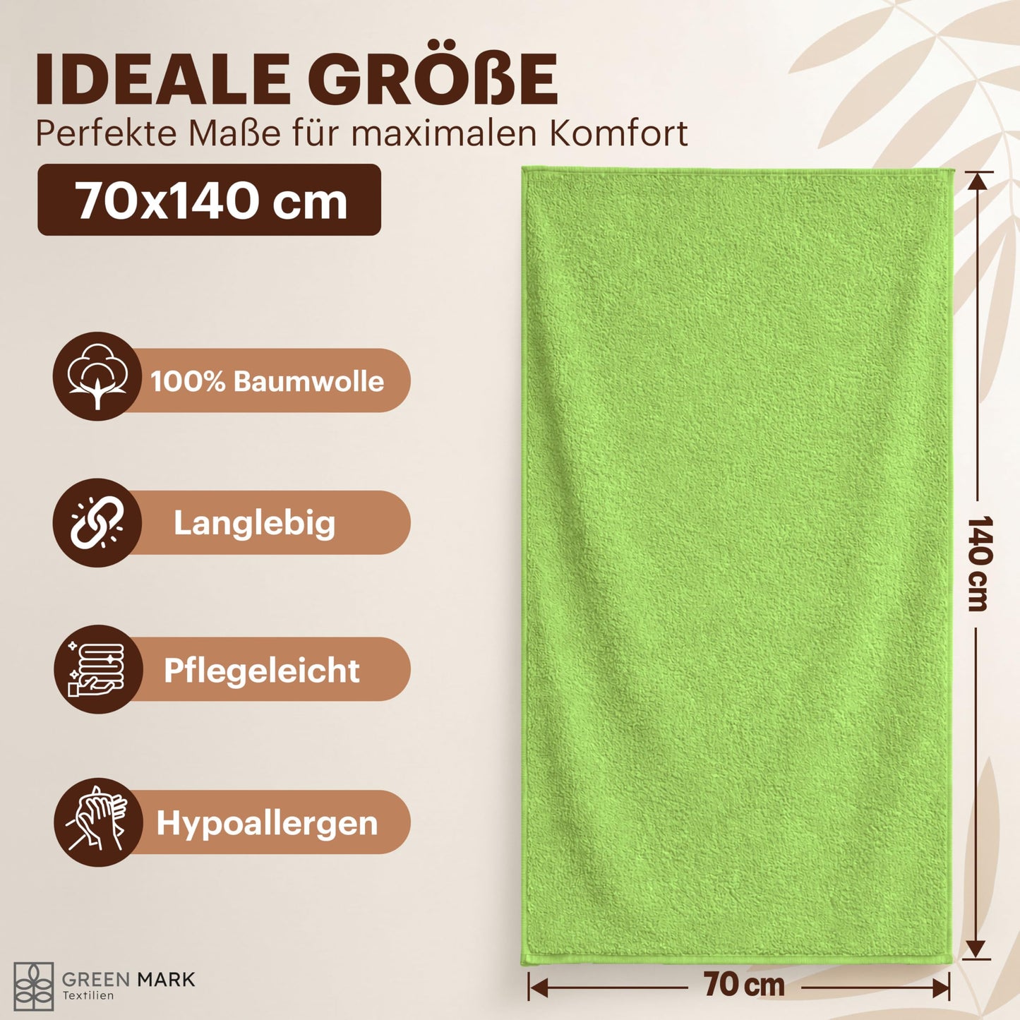 NatureMark 4-piece shower towel set - soft and absorbent shower towels made from 100% cotton, suitable for everyday use - apple green, 70x140 cm - NM-HT0725