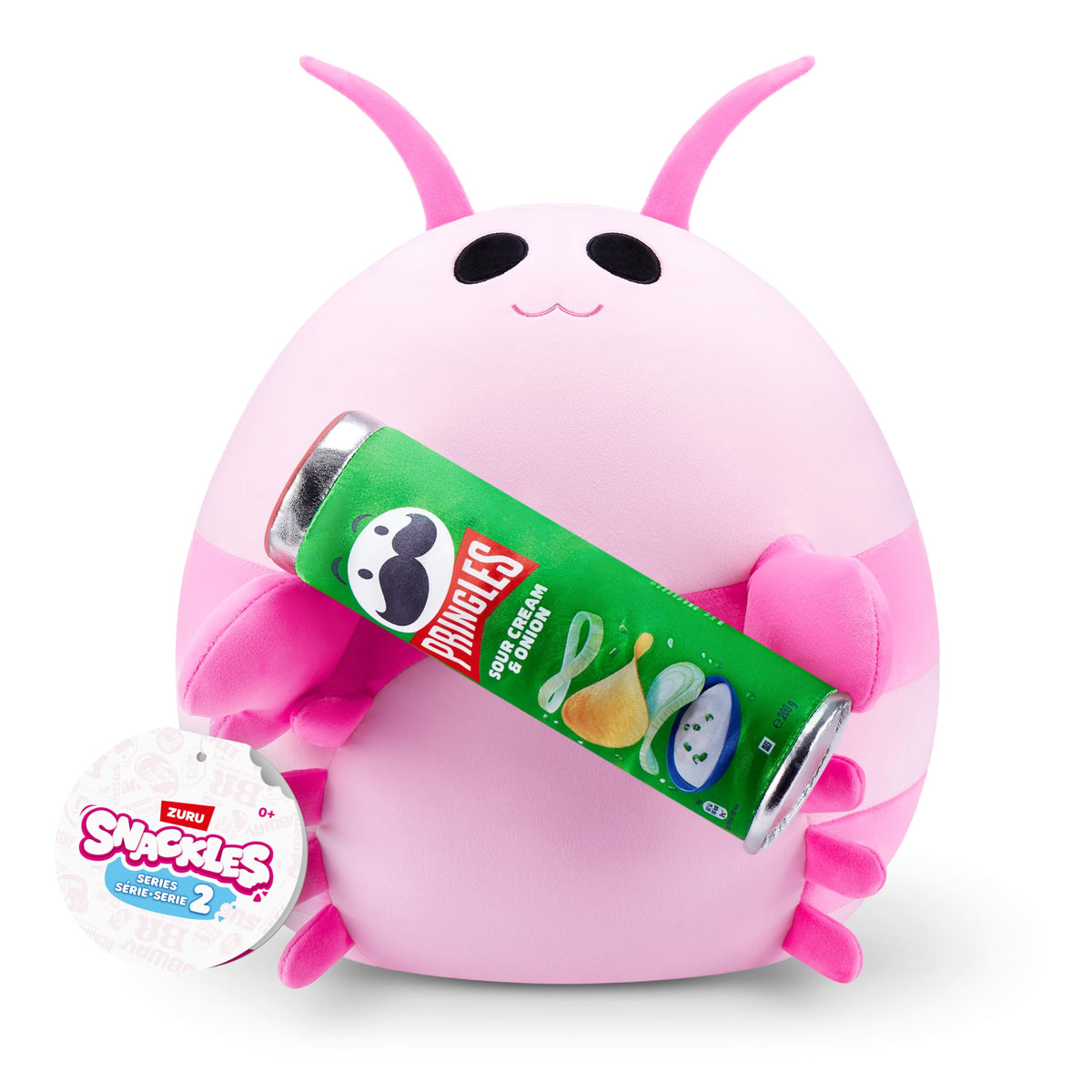 Snackles, Seria 2, Pink Shrimp (Pringles, Sour Cream & Onion), jucărie de pluș moale și confortabilă, de 35 cm, cu snacks-uri licențiate (Pink Shrimp) - 77573B
