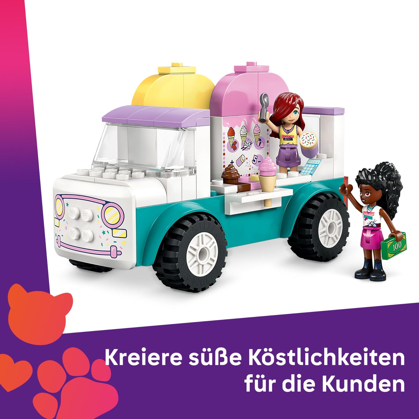LEGO Friends Heartlake City Ice Cream Truck, role-play playset, building set with 2 toy figures and a bunny, toy for girls aged 4 and up, building toy with character minifigures 42644