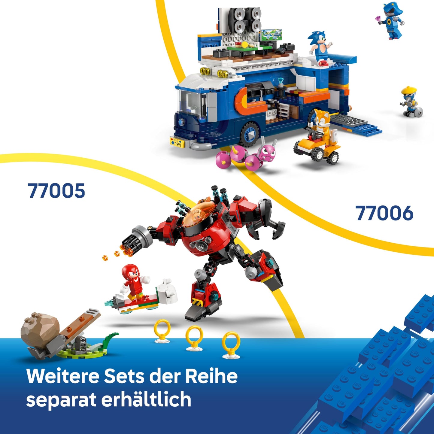 LEGO Sonic the Hedgehog Knuckles vs. Dr. Eggmans Egg Crusher Mech - Creative Toy with 2 Minifigures, Rings & Chaos Emeralds - Gamer Gift Boys & Girls from 8 Years - 77005