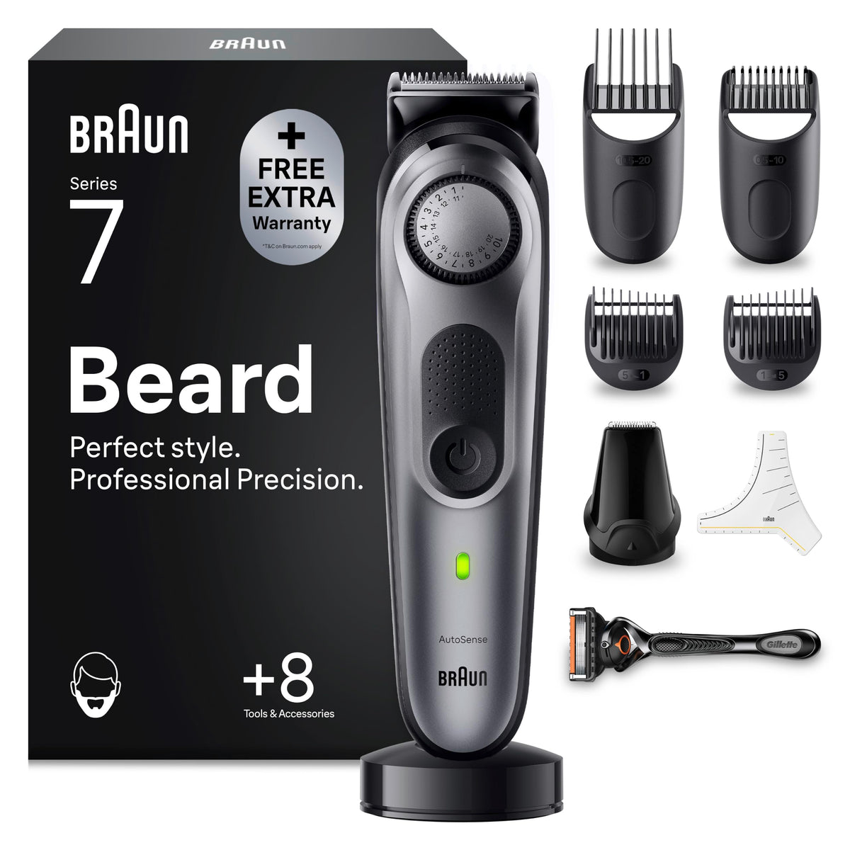 Braun Beard Trimmer Series 7, Cordless Beard Trimmer for Men, BT7420, Gray