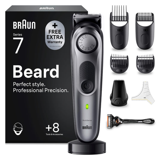 Braun Trimmer pentru barbă Series 7, Tăietor de barbă fără fir pentru bărbați, BT7420, Gri