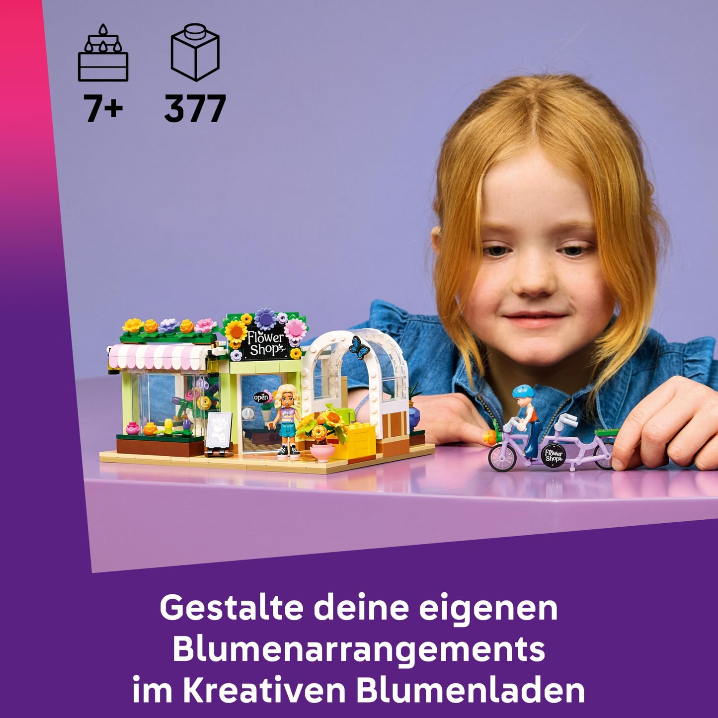 LEGO Friends Creative Flower Shop - Miniature playset with artificial flowers, vases & bouquets, 2 minifigures, bicycle & accessories - Children's room decoration - Gift idea for girls aged 7 and up - 42693