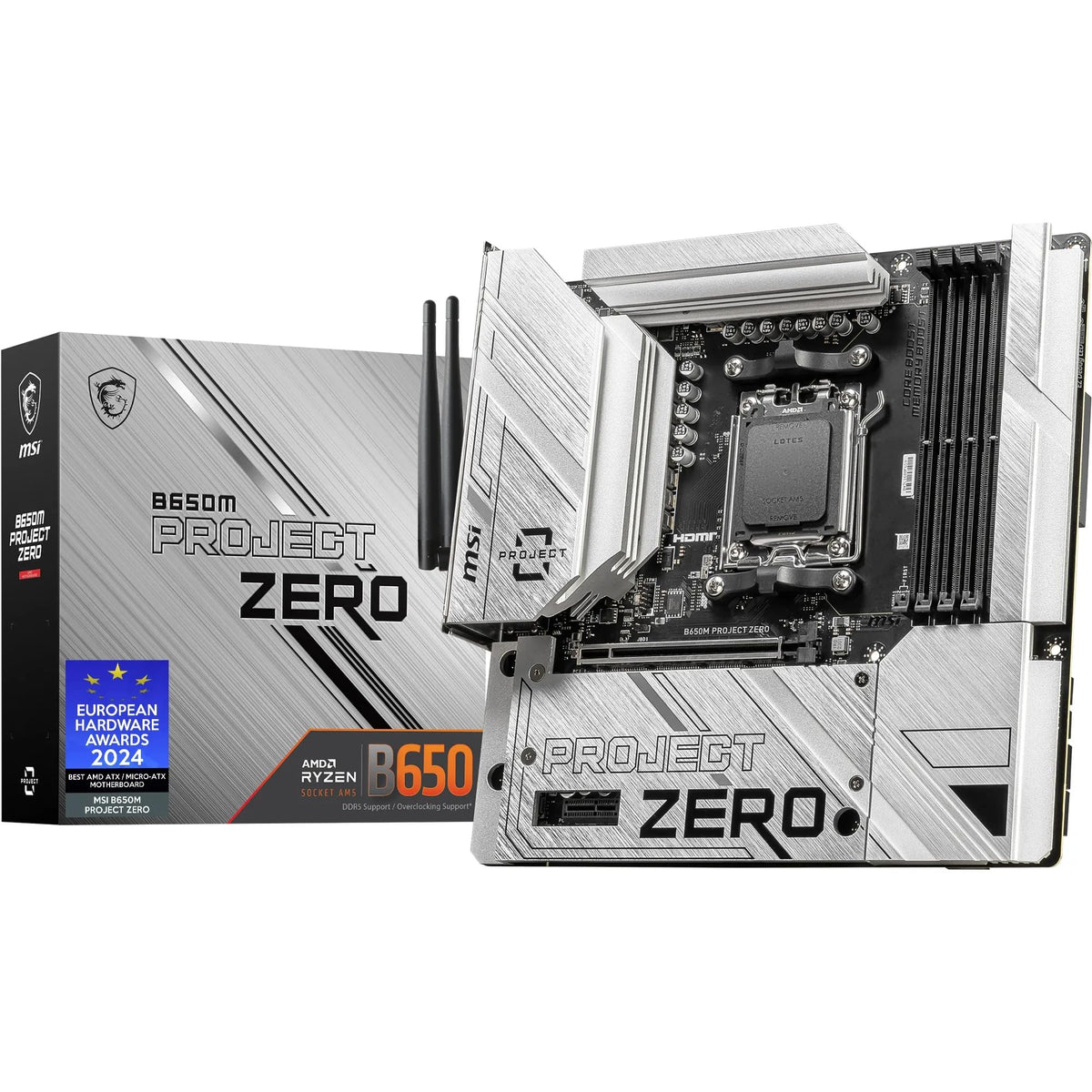 MSI B650M Project Zero Motherboard, Back-Connect Micro-ATX - Supports Ryzen 9000, 8000 & 7000 Series Processors, AM5 - DDR5 Memory Boost 6400+MHz/OC, 1 x PCIe 4.0 x16, 2 x M.2 Gen4, Wi-Fi 6E - 7E09-003R