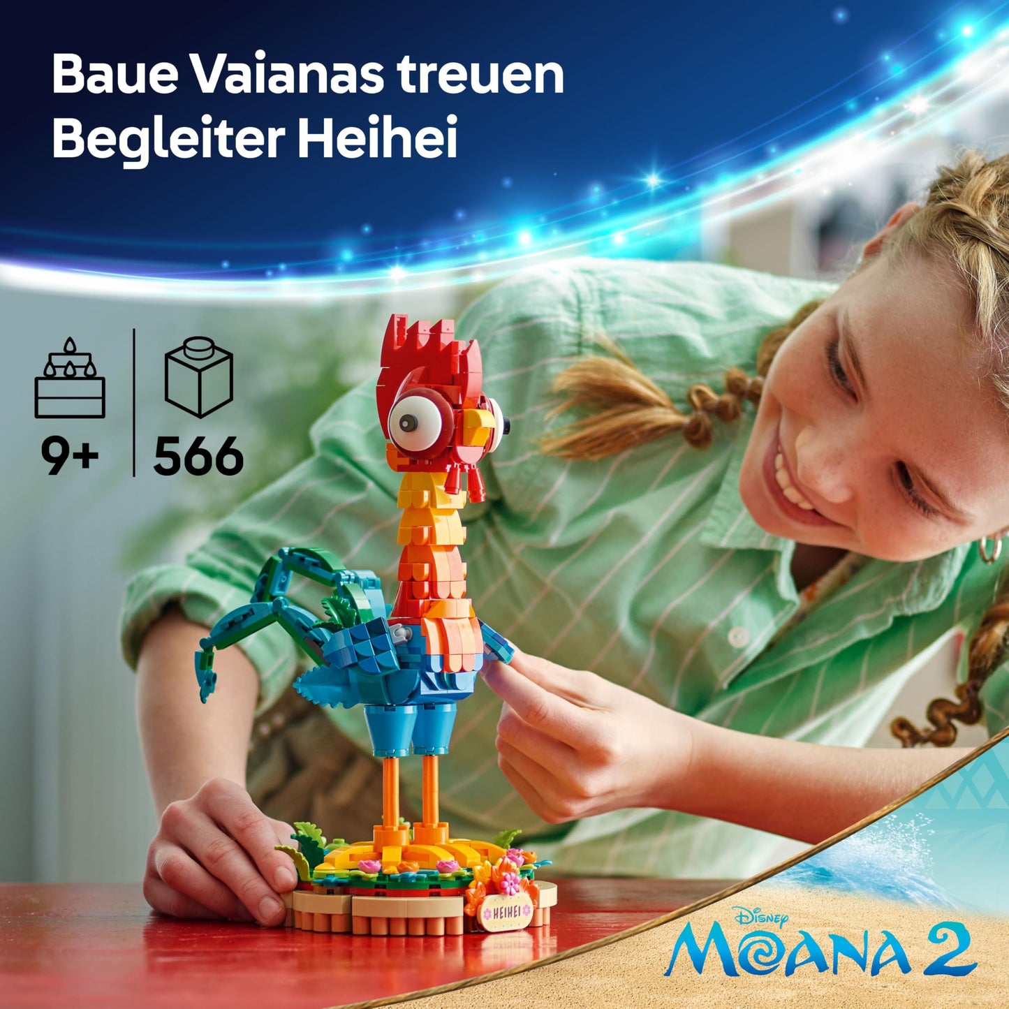 LEGO ǀ Disney Moana 2: Heihei toy - animal figure for playing and displaying with rotating head, movable wings and tail feathers as well as stand - gift for girls aged 9 and over - 43272
