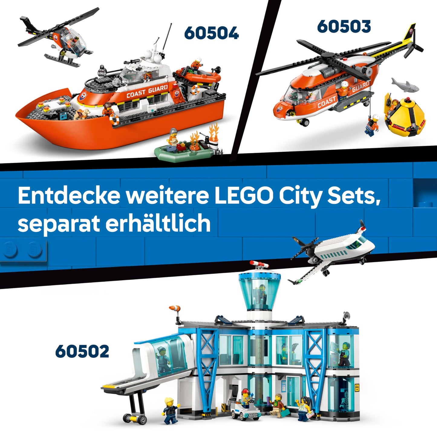 LEGO City combination set with airplane, maintenance vehicle and hovercraft - toy vehicle - mix & match model building with 3 minifigures - birthday gift for boys aged 7 and over - 60505