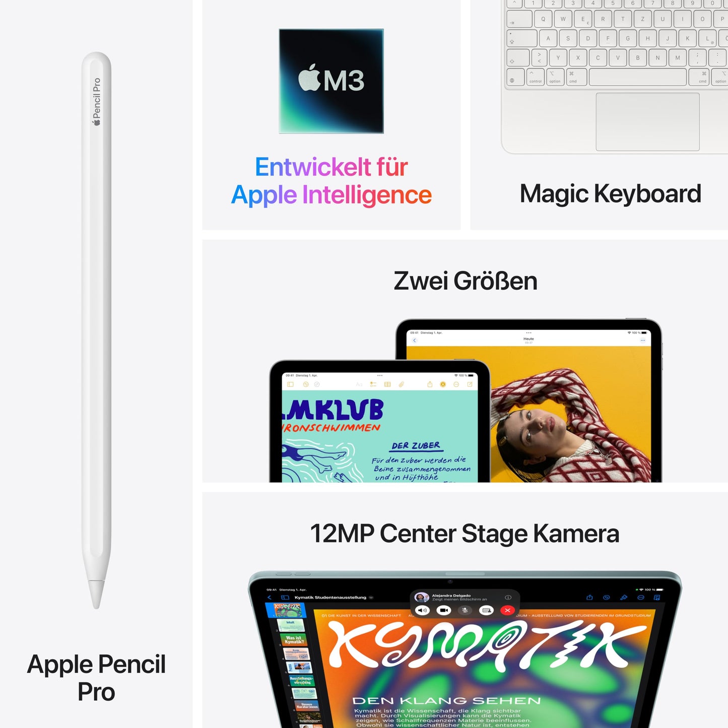 Apple iPad Air 11" with M3 Chip: Apple Intelligence, Liquid Retina Display, 256 GB, 12 MP front camera/rear camera, WLAN 6E, Touch ID, all-day battery - blue - MCA34TY/A