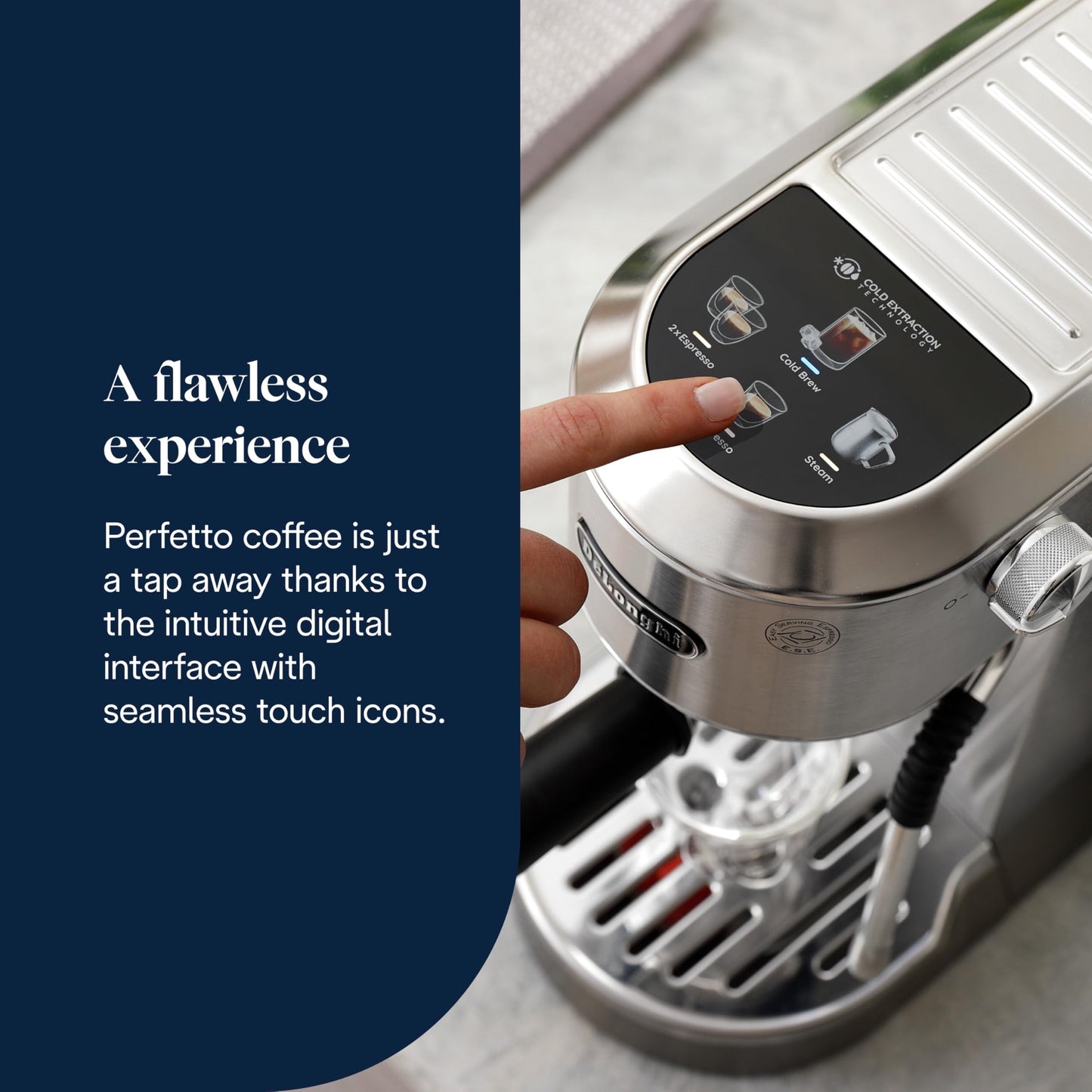 De'Longhi Dedica Duo - Perfetto compact portafilter machine espresso machine with soft-touch icons, manual milk frother for espresso, cappuccino and cold brew, 15cm wide, metal (EC890.M)