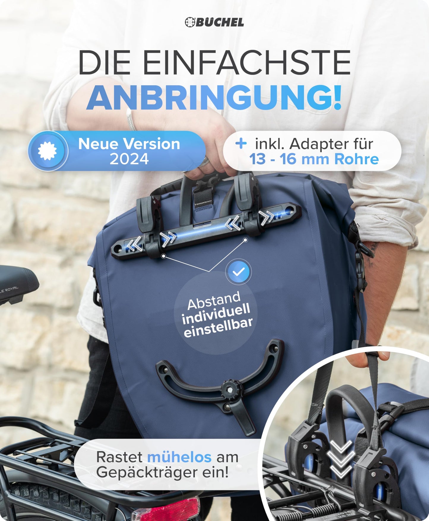 Büchel bicycle bag for luggage rack I 25.4 L - 100% waterproof I with carrying handle and shoulder strap I bicycle bag luggage rack, luggage rack bag, rear bicycle bags - 81518005