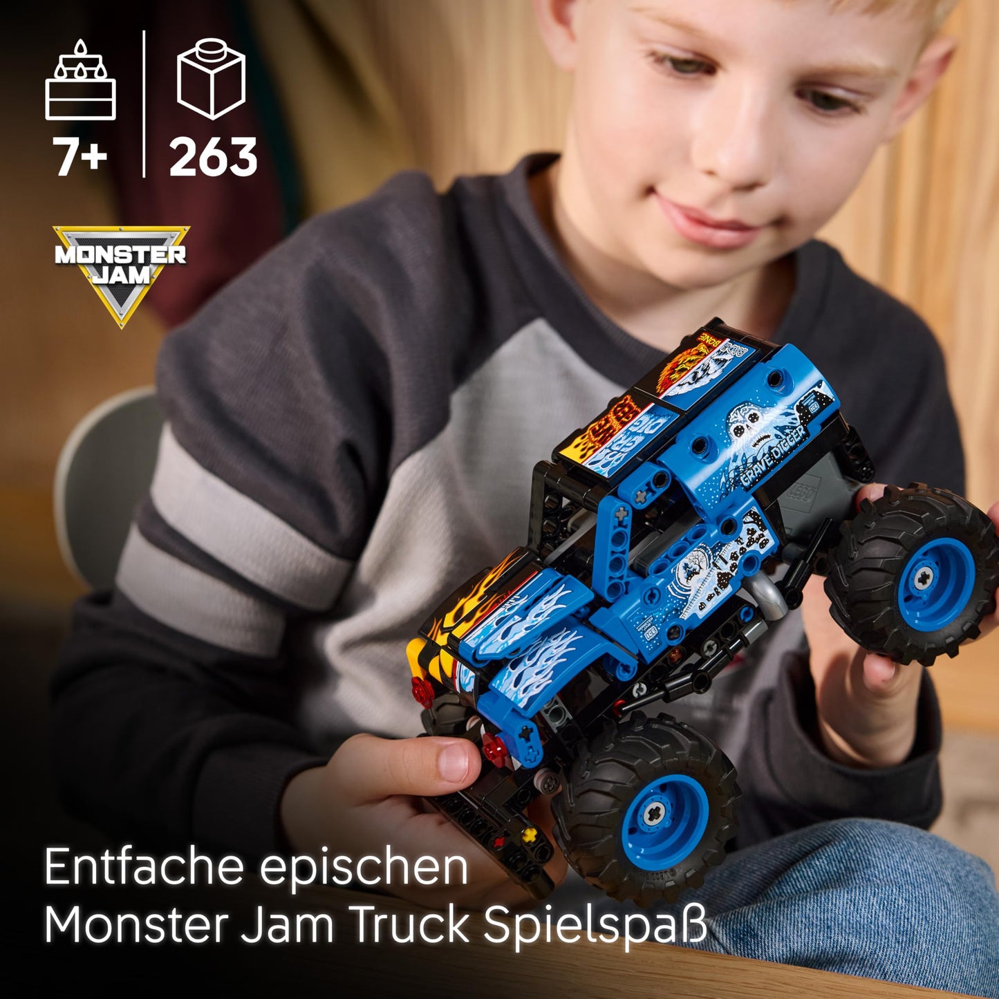 LEGO Technic Monster Jam Grave Digger Fire and ICE - Monster truck model building & construction toy with pull-back motor - Toys for children, girls & boys - Gifts for children - 42219