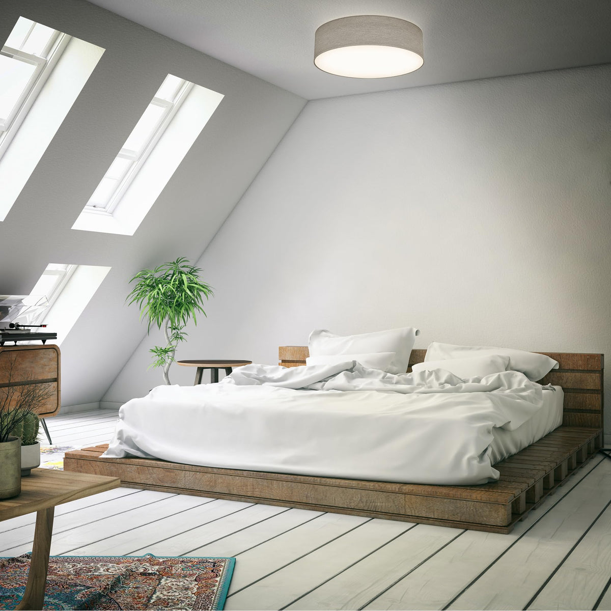 B.K.Licht - Ceiling lamp with fabric lampshade, E27 socket, max. 40 watts, ceiling light, lamp, living room lamp, bedroom lamp, kitchen lamp, ceiling lighting, 38x10 cm, taupe - BKL1221
