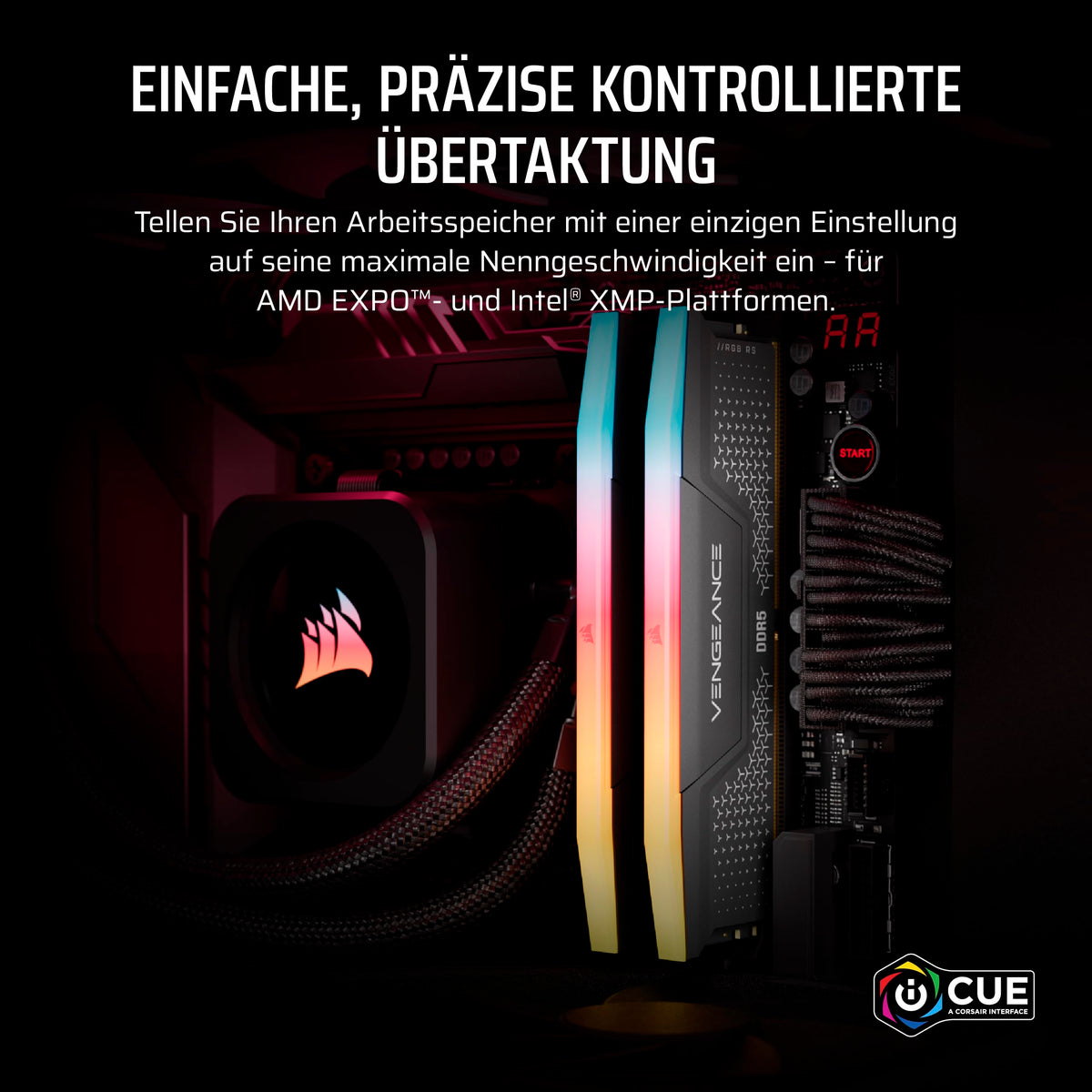 CORSAIR Vengeance RGB RS DDR5 16GB (2 x 8GB) up to 5200MHz AMD Intel RAM - CMG16GX5M2B5200Z40