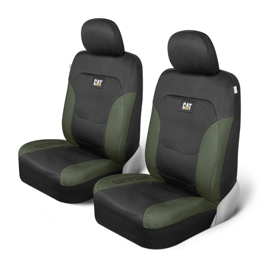 CAT Flexfit seat covers for cars, trucks, and SUVs, front seat covers, airbag-compatible, interior covers, car accessories, 2 pieces, black/green - CASC2274