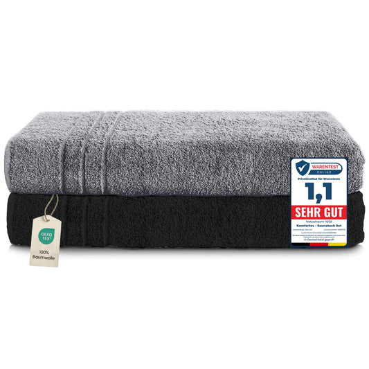 Komfortec set 2 prosoape de saună 80x200 cm, prosoape de saună mari din bumbac 100%, prosoape de saună pufoase și absorbante, cu uscare rapidă, gri antracit/negru - 2buc-80x200-antracit-negru