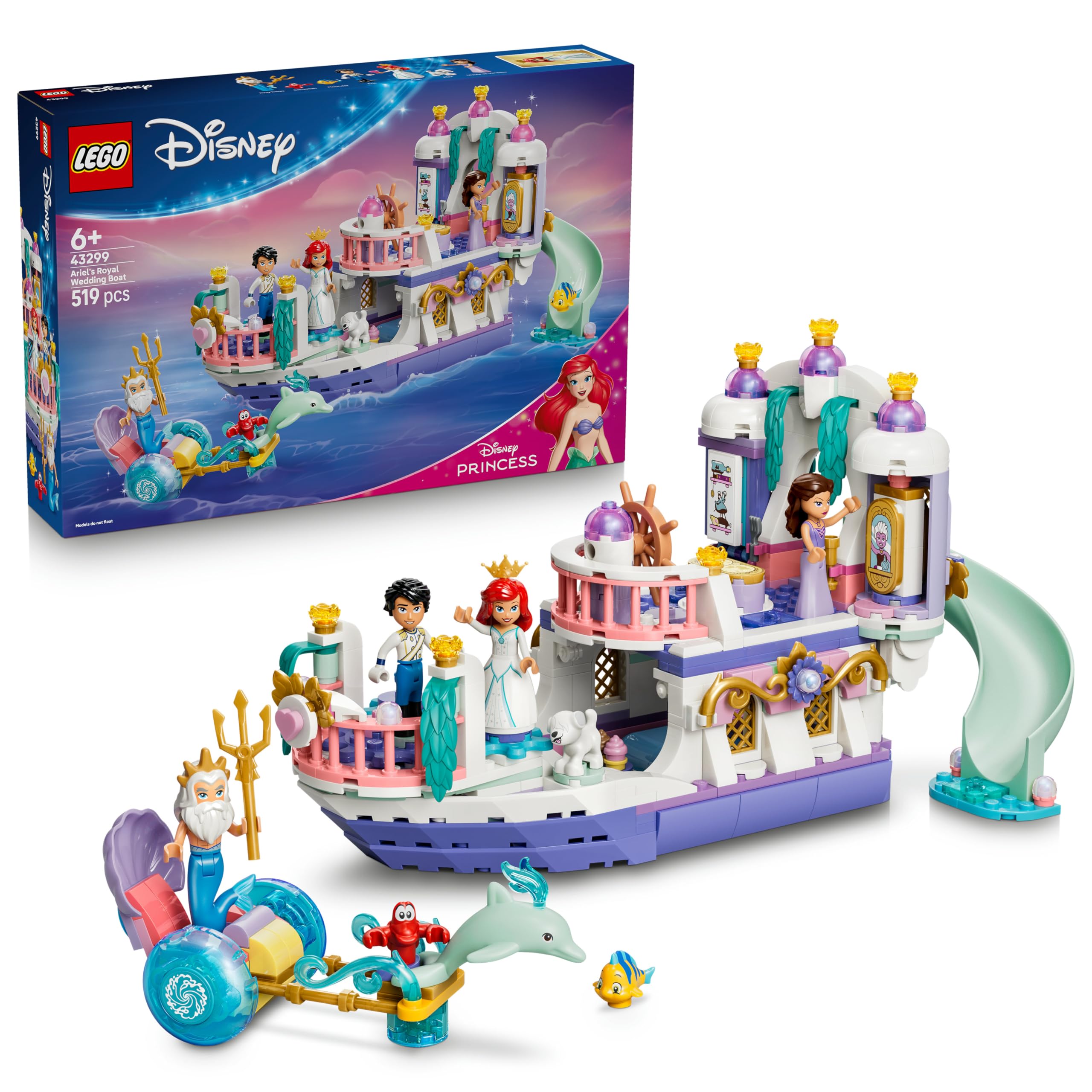LEGO ǀ Disney Princess Ariel's Royal Wedding Boat - The Little Mermaid Set with 7 figures including Arielle and Vanessa - Room decoration - Gift for girls aged 6 and up and fans 43299