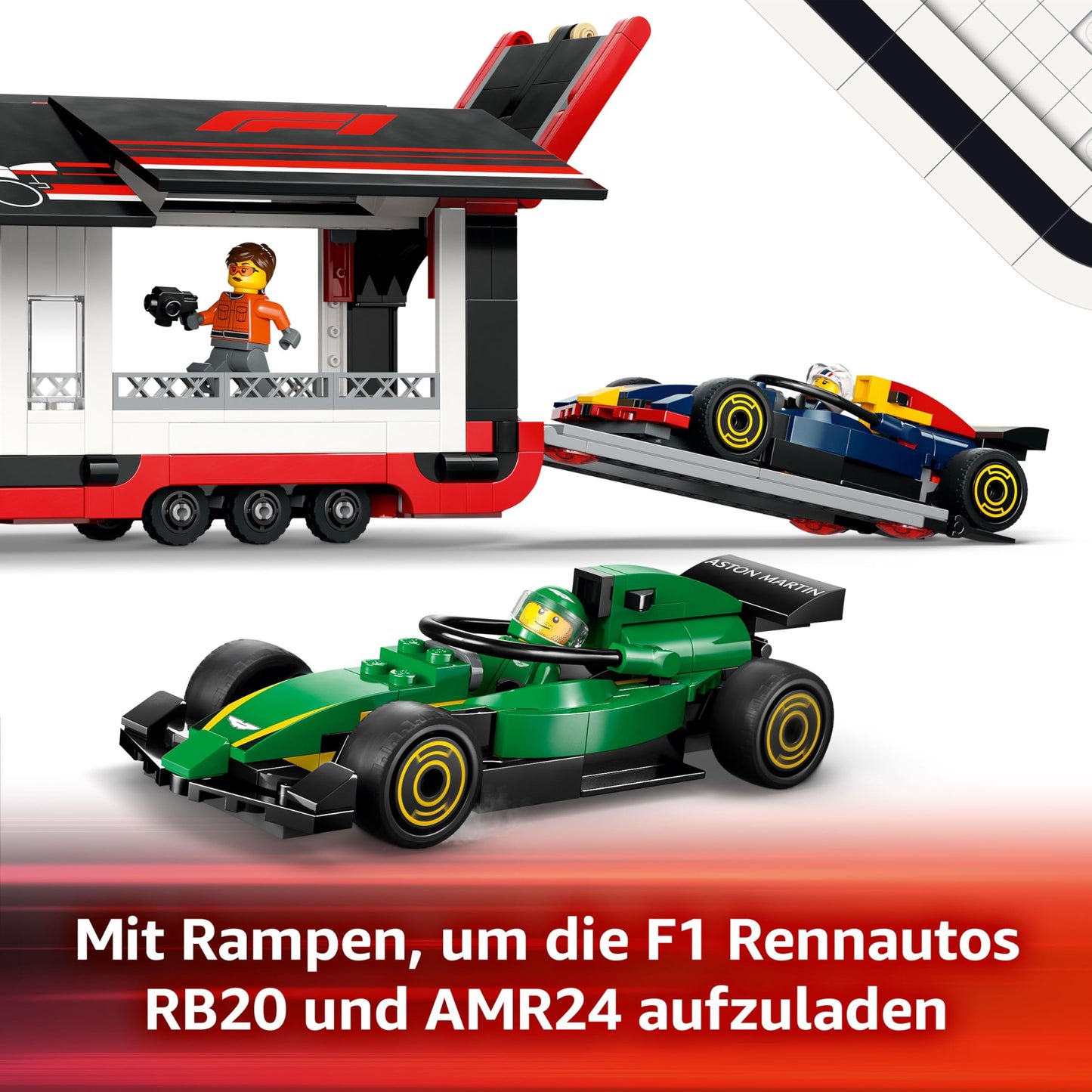 LEGO City F1 Transporter with RB20 & AMR24 F1 Racing Cars - Toy Car Transporter for Red Bull & Aston Martin Formula 1 Teams - Incl. 5 Minifigures - Gift for Boys & Girls from 8 Years 60445