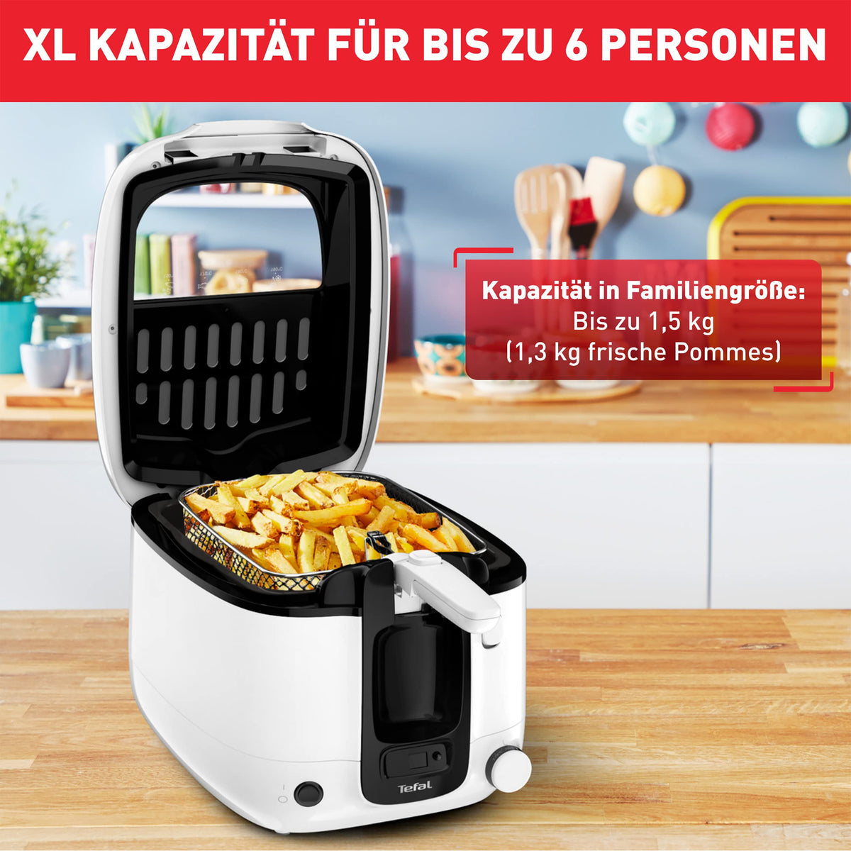 Tefal Friteuză Super Uno, inclusiv timer, capacitate: 2,2 litri, piese potrivite pentru mașina de spălat vase, strat antiaderent, filtru de miros, friteuză cu protecție împotriva stropirii cu ulei, alb/negru, FR3140