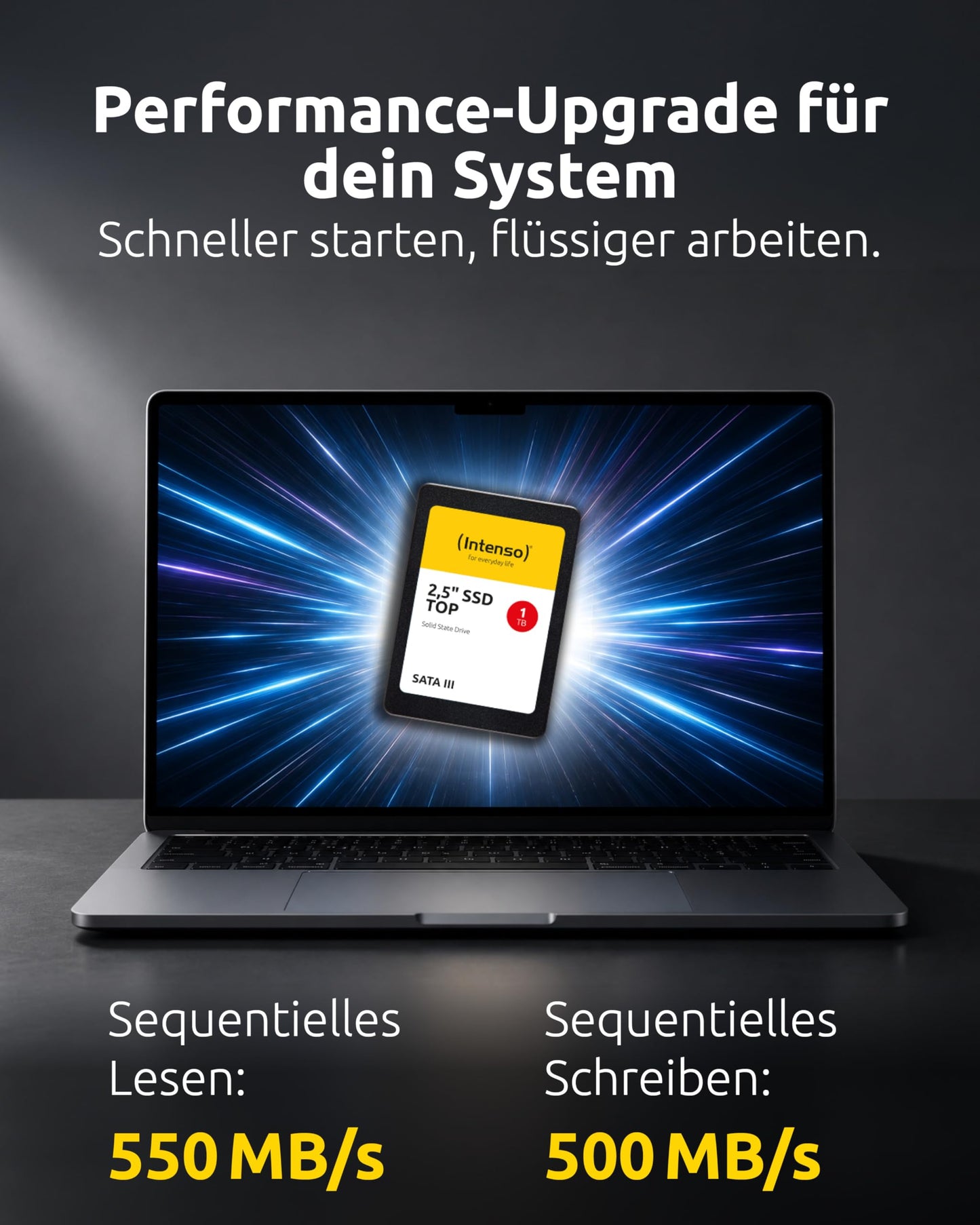 Intenso Internal 2.5" SSD SATA III Top, 1TB, 550MB/Seconds, Black, Solid State Drive - 3812460