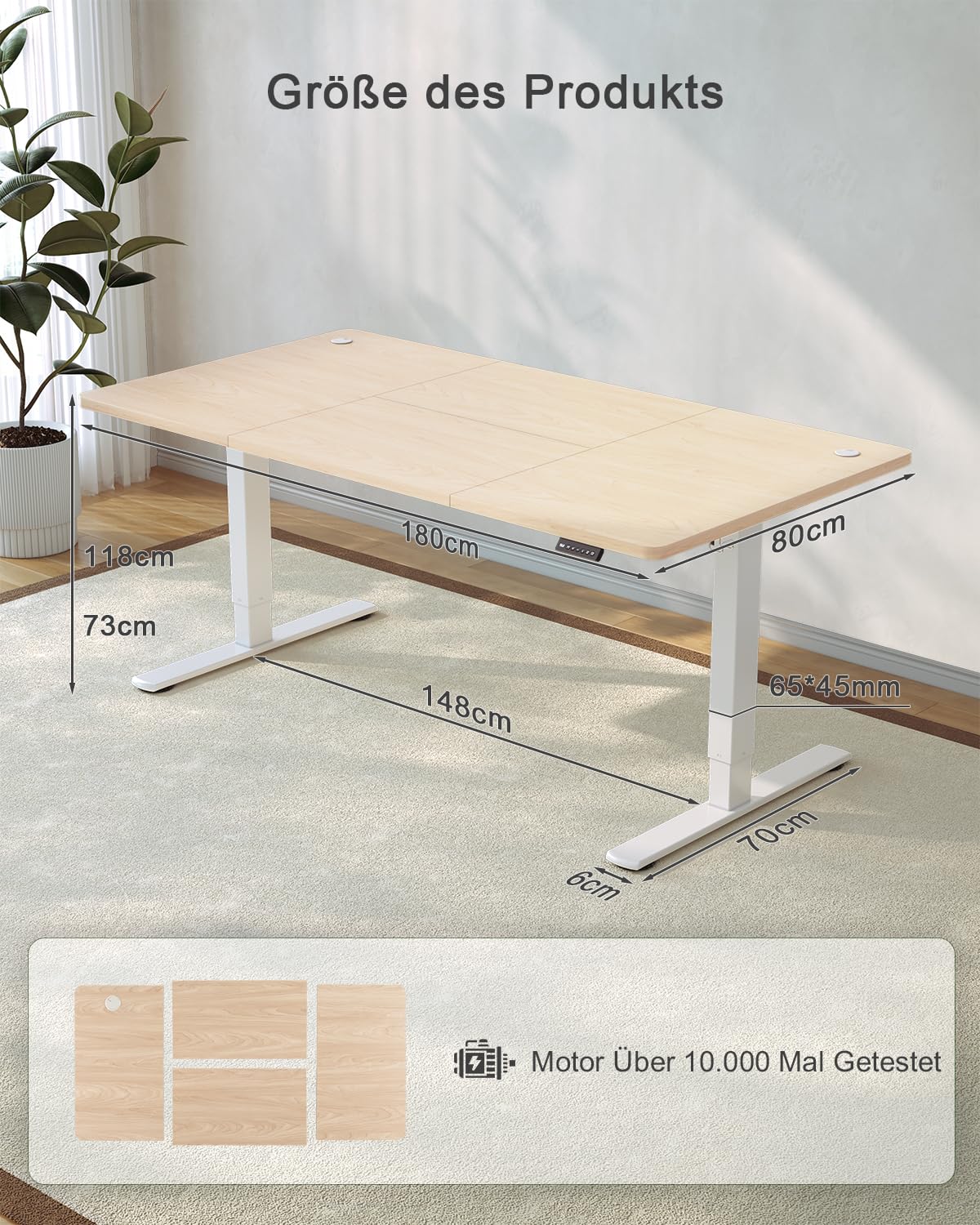 JUMMICO Birou reglabil pe înălțime cu port de încărcare USB, birou electric reglabil pe înălțime 180 x 80 cm, masă de stat-șezut, birou reglabil, masă de calculator reglabilă, birou reglabil, bej - 0403