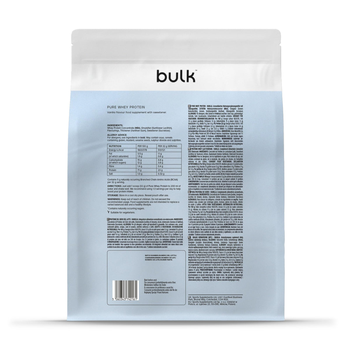 Protein din zer pur bulk, vanilie, 2.5kg - BPB-WPC8-VANI-2500