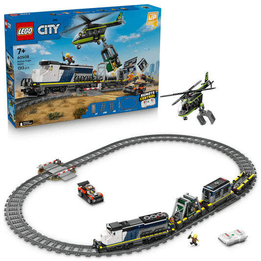 LEGO City Raid on the Police Train - Remote Controlled Toy Train - Model Building with Circular Track, Helicopter, Rally Car and 6 Minifigures - Gift for Boys Ages 7 and Up - 60508