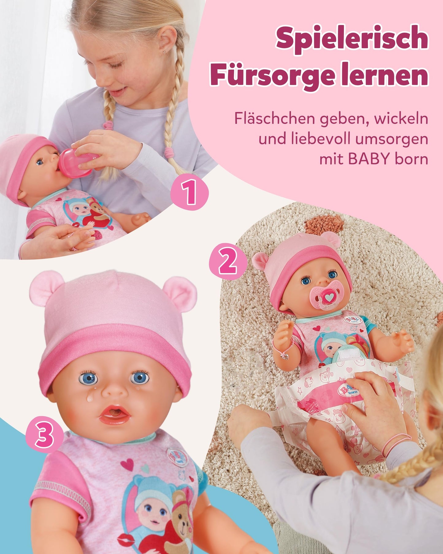 BABY Born Emma - 43 cm tall baby doll - 10 functions including accessories & romper - Works completely without batteries - Suitable for children aged 3 and over - 836392
